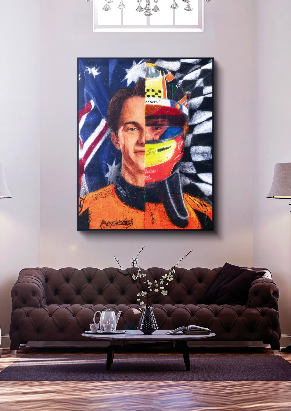 An expression of contrast and control. Ruthless Calm captures the rare fusion of composure and competitiveness that defines Oscar Piastri. It reveals the silence behind the storm, the clarity required to master chaos at breathtaking speeds.
This one-of-a-kind work reflects a driver who is as refined as he is relentless.
Precision without noise. Emotion without excess. A visual echo of balance under pressure, crafted not just to be seen, but to be felt.