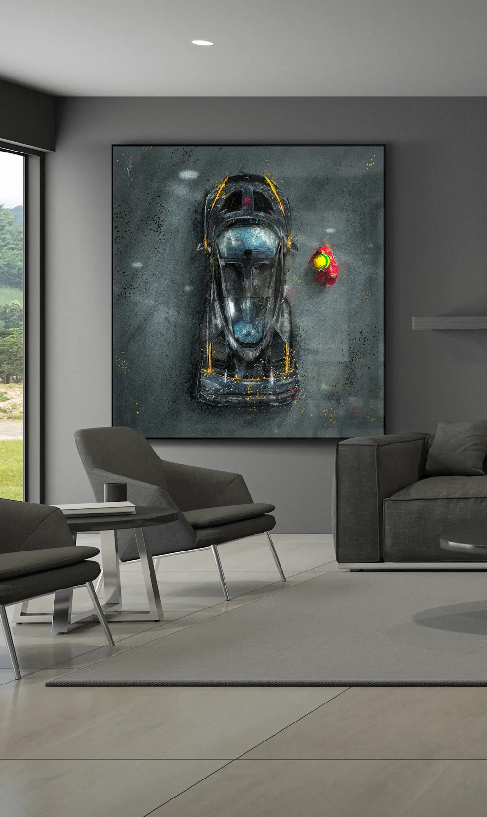 This piece symbolises the timeless spirit of Ayrton Senna, capturing a moment where the past meets the present.
It portrays Senna, in his iconic 1990s racing suit, stepping into the McLaren Senna—a supercar that pays homage to his legacy, launched more than a decade after his passing.